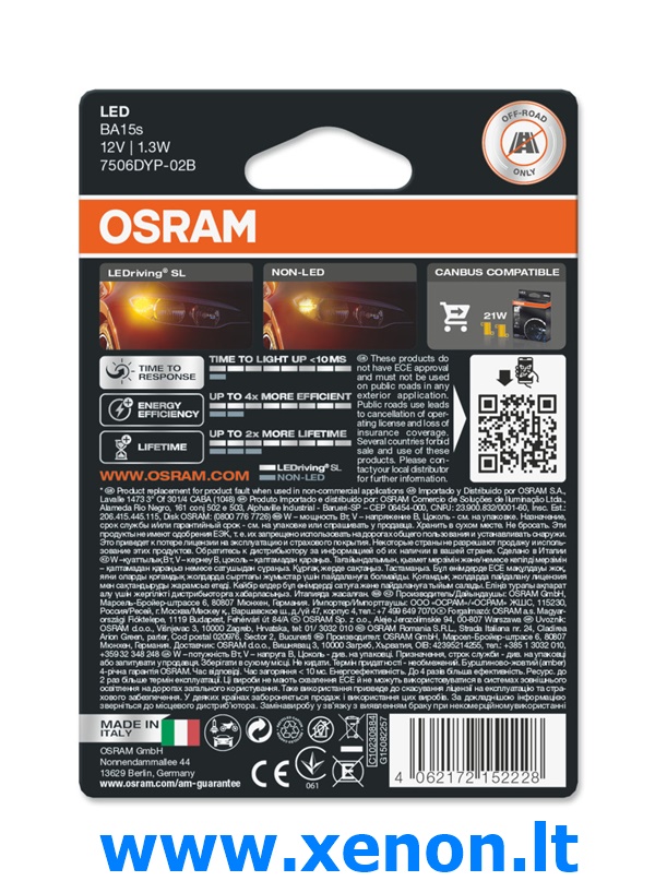 P21W 7506DYP-02B OSRAM LED Geltonos lemputės BA15s-2